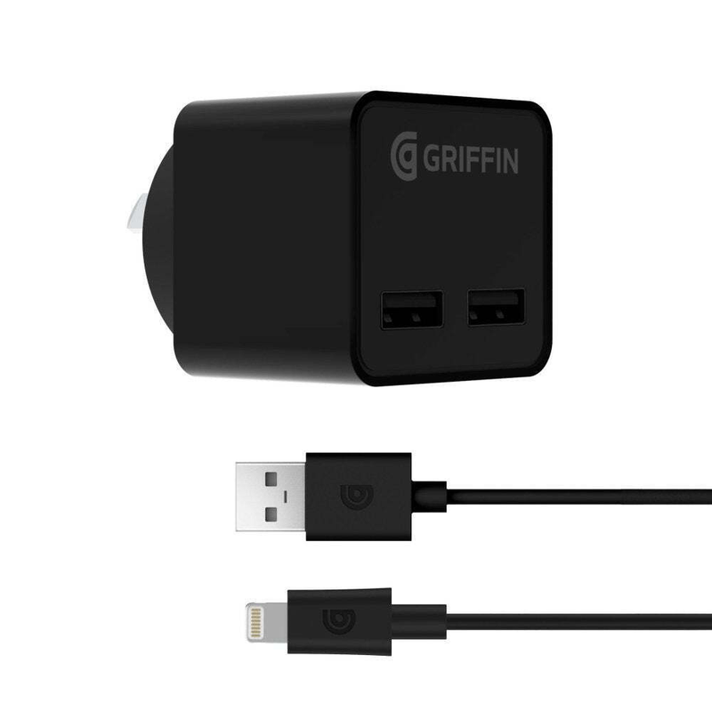 Griffin PowerBlock Dual Port with Lightning cable - Black