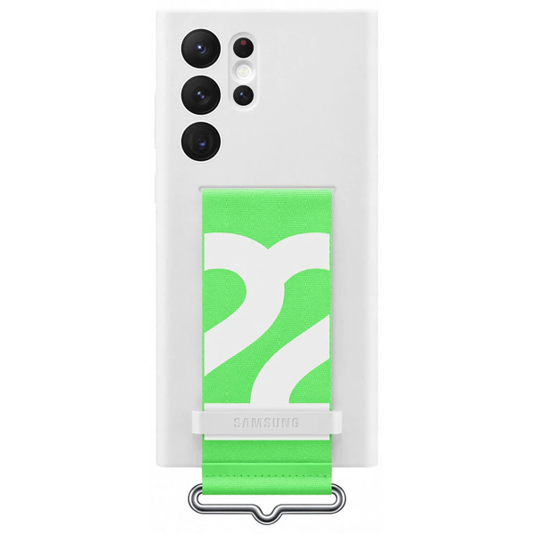 Samsung Silicone Cover with Strap for Galaxy S22 Ultra - White