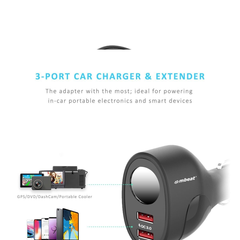 mbeat Dual Port QC3.0 Car Charger and Cigarette Lighter Extender