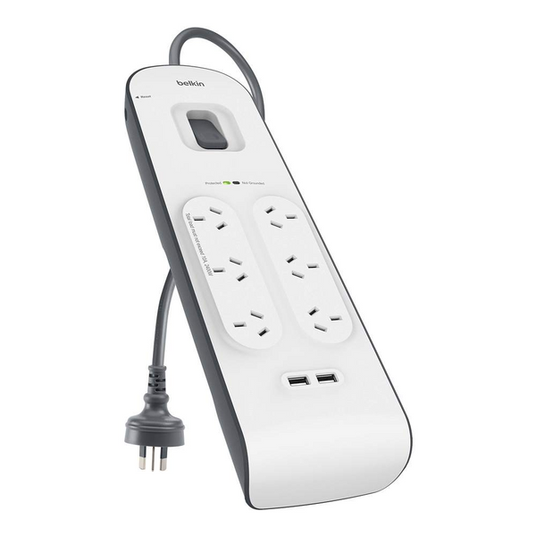 Belkin 6 Way Outlet Surge Protector with USB Charging - White