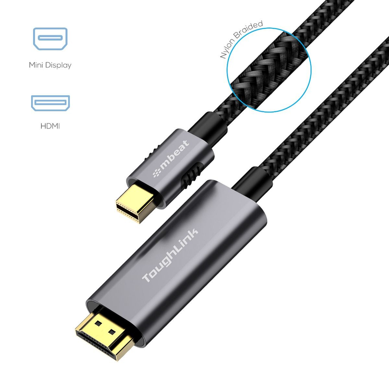 mbeat Toughlink Braided Mini DisplayPort to HDMI Cable 1.8m -Black