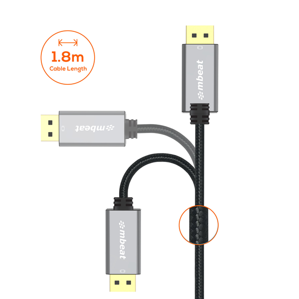 mbeat Tough Link Display Port to HDMI Cable 1.8m - Space Grey