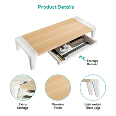 mbeat activiva Eroglife Monitor Stand Riser with Drawer -White Oak