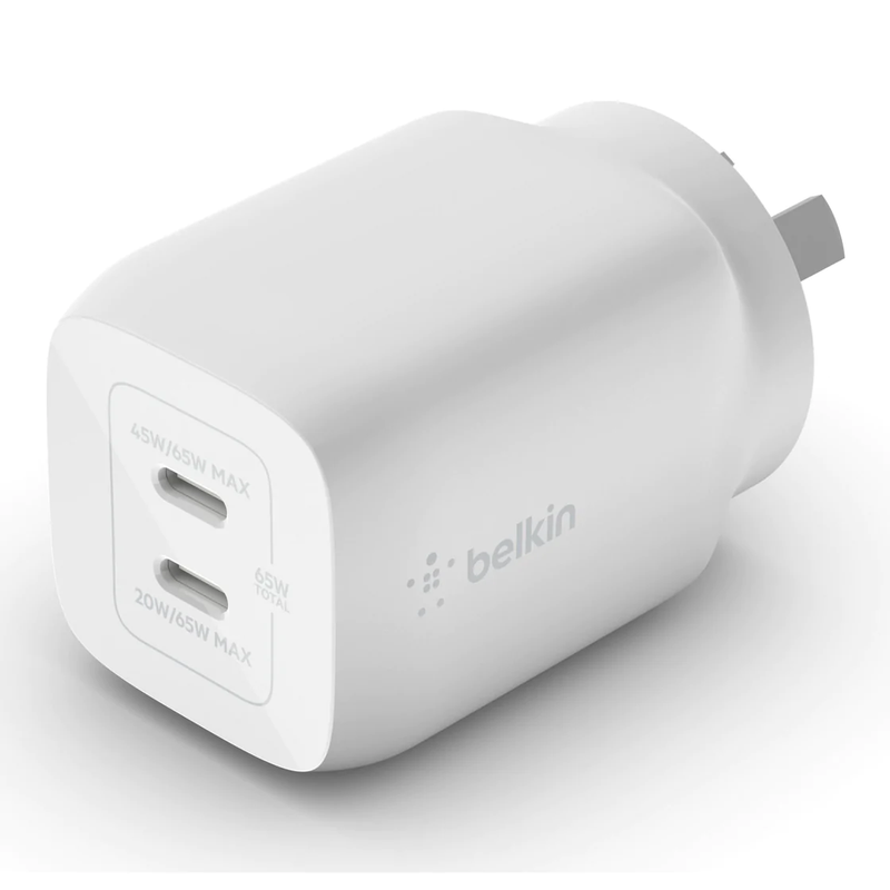 Belkin BOOST CHARGE Dual USB-C GaN Wall Charger with PPS 65W-White