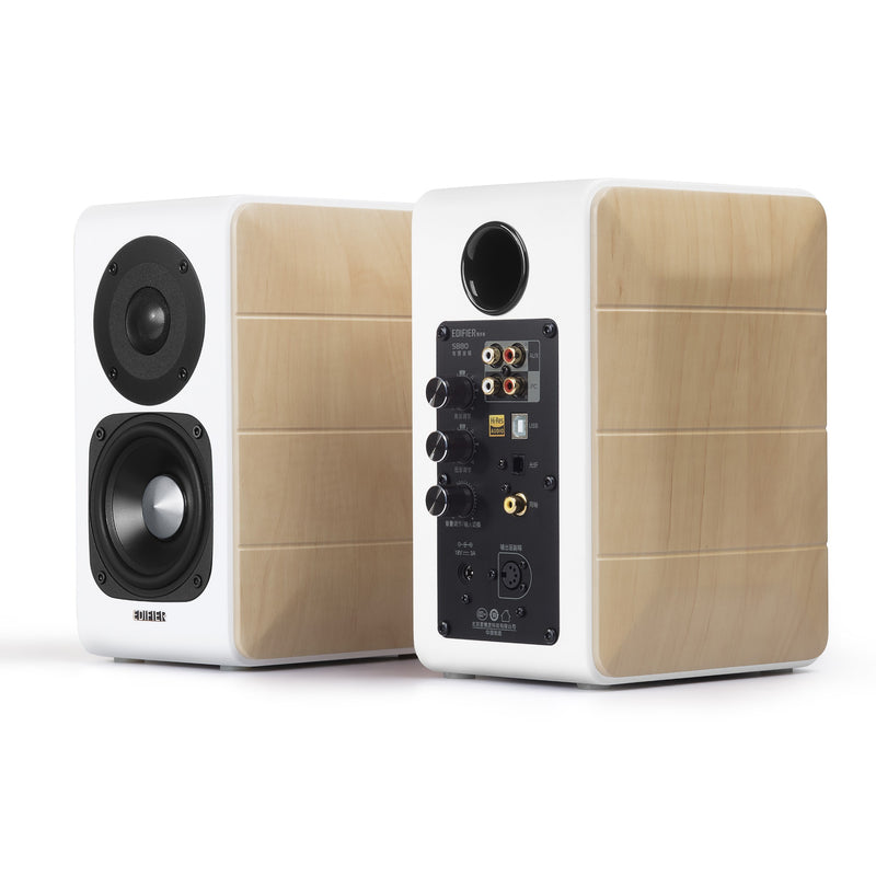 Edifier S880DB Hi-Res Audio Certified Bookshelf Speaker-White/Wood