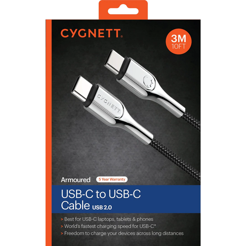 Cygnett USB-C to USB-C (USB 2.0) Cable (3M) - Black