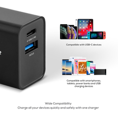 mbeat Gorilla Power Dual Port 18W USB-C PD & QC 3.0 Charger -Black