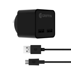 Griffin PowerBlock Dual Port with Micro USB cable - Black