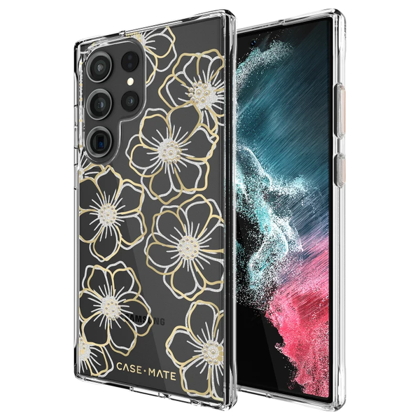 Case-Mate Floral Gems Case For Samsung Galaxy S23 Ultra-Clear/Gold