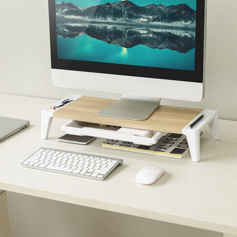 mbeat activiva Eroglife Monitor Stand Riser with Drawer -White Oak