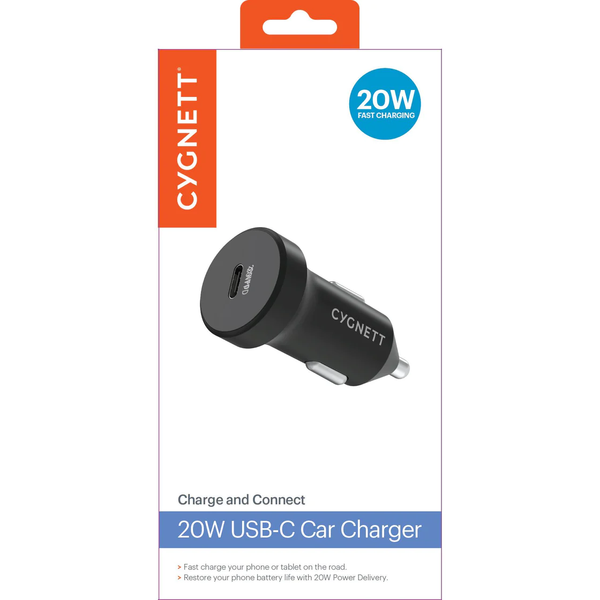 Cygnett Charge & Connect 20W USB-C Car Charger - Black