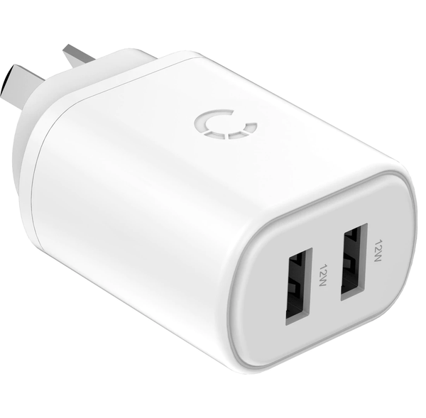 Cygnett PowerPlus Dual Port USB-A Wall Charger 12W - White