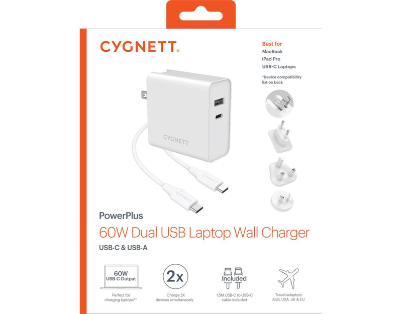 Cygnett PowerPlus Dual Wall Charger 60W - White